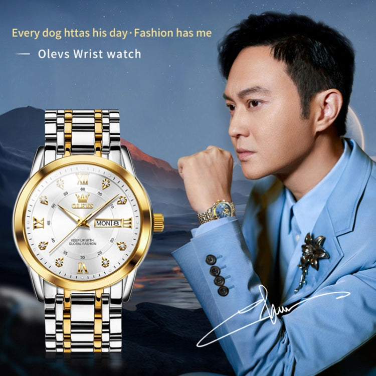 OLEVS 5513 Men Business Luminous Waterproof Quartz Watch(White + Gold) - Metal Strap Watches by OLEVS | Online Shopping UK | buy2fix