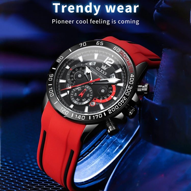 OLEVS 9936 Men Multifunctional Sports Waterproof Quartz Watch(Blue) - Silicone Strap Watches by OLEVS | Online Shopping UK | buy2fix