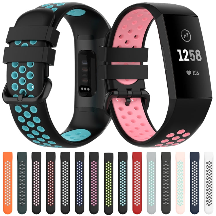 For Fitbit Charge 4 / Charge 3 / Charge 3 SE Watch Button Two Colors Silicone Replacement Strap Watchband(Coal Black + Black) - Smart Wear by buy2fix | Online Shopping UK | buy2fix