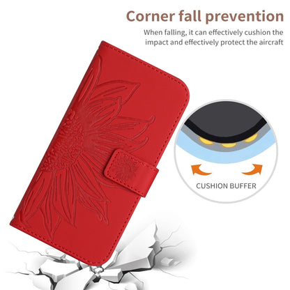 For iPhone 15 Pro Skin Feel Sun Flower Embossed Flip Leather Phone Case with Lanyard(Red) - iPhone 15 Pro Cases by buy2fix | Online Shopping UK | buy2fix