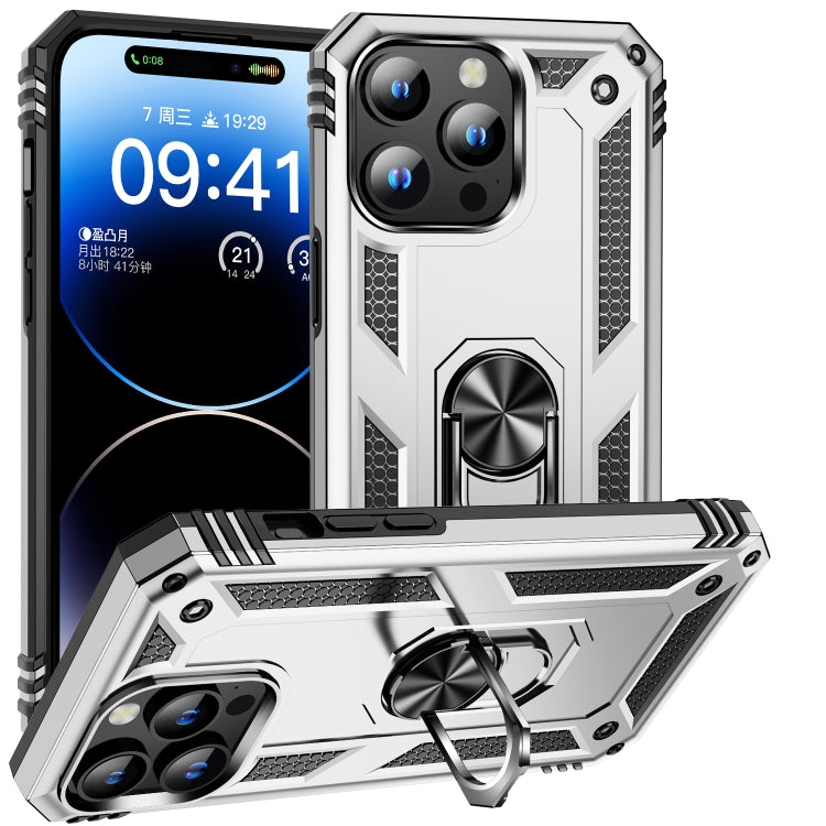 For iPhone 15 Pro Max Shockproof TPU + PC Phone Case with Holder(Silver) - iPhone 15 Pro Max Cases by buy2fix | Online Shopping UK | buy2fix