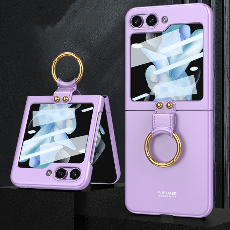 For Samsung Galaxy Z Flip5 GKK Ultra-thin PC Full Coverage Phone Case with Ring Holder / Tempered Film(Purple) - Galaxy Z Flip5 Cases by GKK | Online Shopping UK | buy2fix
