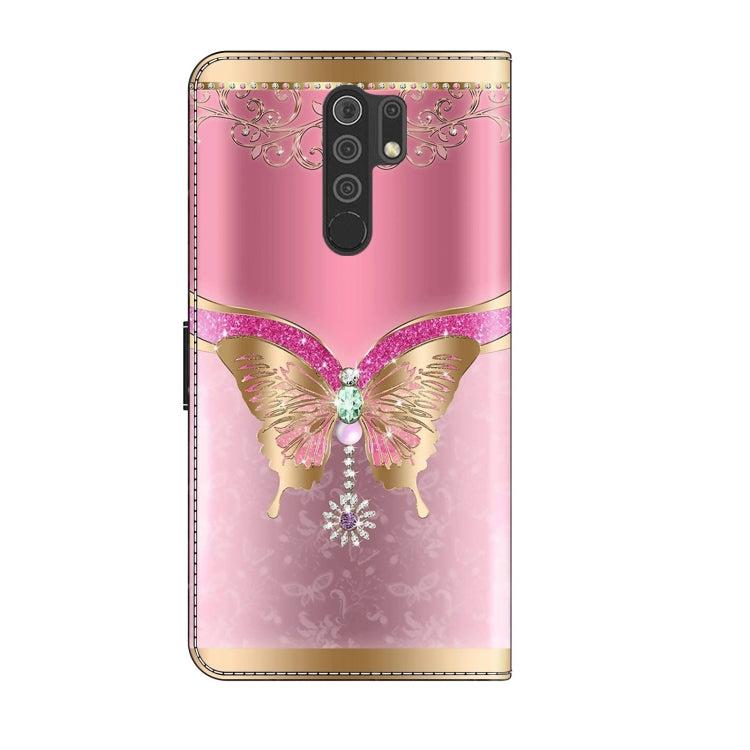 For Xiaomi Redmi 9 Crystal 3D Shockproof Protective Leather Phone Case(Pink Bottom Butterfly) - Xiaomi Cases by buy2fix | Online Shopping UK | buy2fix