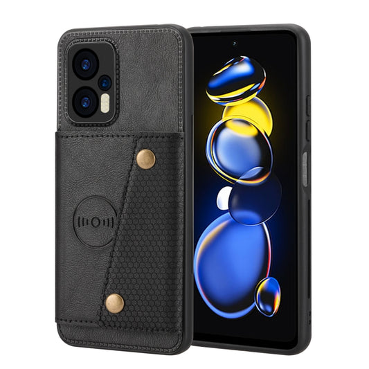 For Xiaomi Redmi Note 12 Turbo/Poco F5 Double Buckle Card Slots Magnetic Phone Case(Black) - Xiaomi Cases by buy2fix | Online Shopping UK | buy2fix