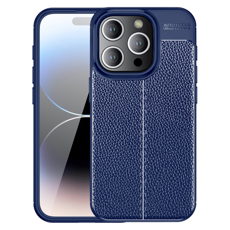 For iPhone 15 Pro Max Litchi Texture Shockproof TPU Phone Case(Blue) - iPhone 15 Pro Max Cases by buy2fix | Online Shopping UK | buy2fix