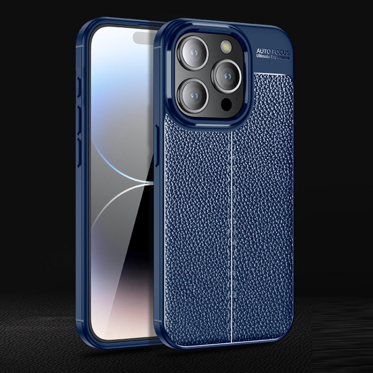 For iPhone 15 Pro Litchi Texture Shockproof TPU Phone Case(Blue) - iPhone 15 Pro Cases by buy2fix | Online Shopping UK | buy2fix