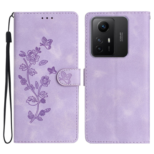 For Xiaomi Redmi Note 12S Flower Butterfly Embossing Pattern Leather Phone Case(Purple) - Xiaomi Cases by buy2fix | Online Shopping UK | buy2fix