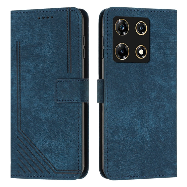 For Infinix Note 30 Pro Skin Feel Stripe Pattern Leather Phone Case with Lanyard(Blue) - Infinix Cases by buy2fix | Online Shopping UK | buy2fix