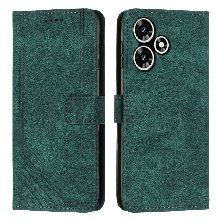 For Infinix Hot 30 Skin Feel Stripe Pattern Leather Phone Case with Lanyard(Green) - Infinix Cases by buy2fix | Online Shopping UK | buy2fix