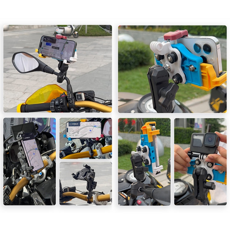 MOTOSLG Crab Motorcycle Phone Clamp Bracket L-Type Rear Mirror Mount with Anti-theft Lock(Yellow Blue White) - Holder by MOTOLSG | Online Shopping UK | buy2fix