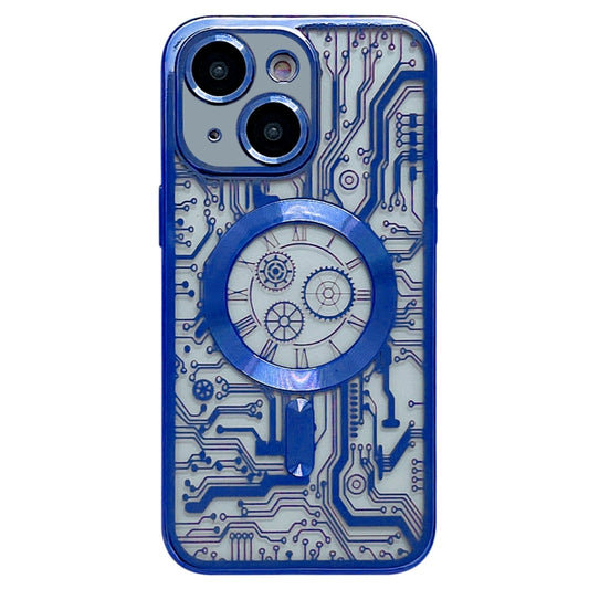 For iPhone 13 Electroplated Circuit Board Pattern MagSafe Phone Case(Dark Blue) - iPhone 13 Cases by buy2fix | Online Shopping UK | buy2fix