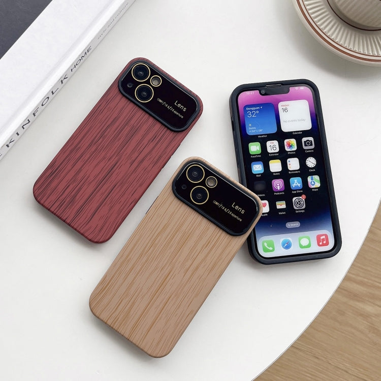 For iPhone 14 Pro Wood Grain TPU Phone Case with Lens Film(Brown) - iPhone 14 Pro Cases by buy2fix | Online Shopping UK | buy2fix