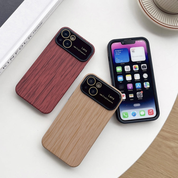 For iPhone 14 Plus Wood Grain TPU Phone Case with Lens Film(Beige) - iPhone 14 Plus Cases by buy2fix | Online Shopping UK | buy2fix