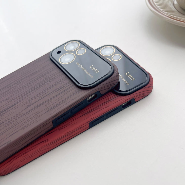 For iPhone 14 Pro Wood Grain TPU Phone Case with Lens Film(Red) - iPhone 14 Pro Cases by buy2fix | Online Shopping UK | buy2fix