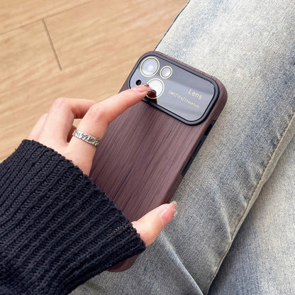 For iPhone 14 Pro Wood Grain TPU Phone Case with Lens Film(Grey) - iPhone 14 Pro Cases by buy2fix | Online Shopping UK | buy2fix