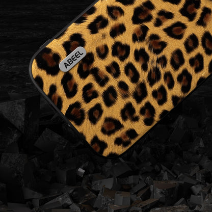 For iPhone 15 ABEEL Black Edge Leopard Phone Case(Golden Leopard) - iPhone 15 Cases by buy2fix | Online Shopping UK | buy2fix