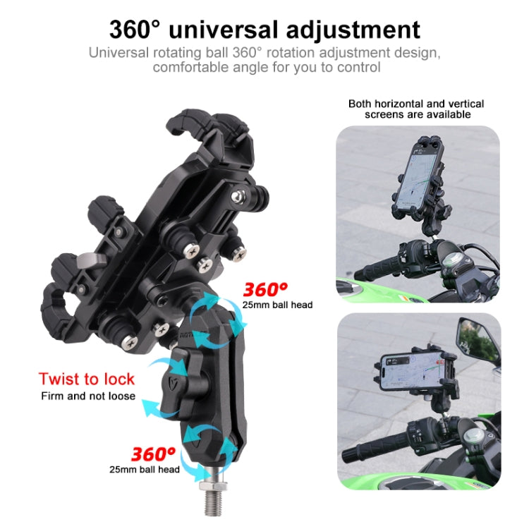 MOTOSLG Crab Motorcycle Phone Clamp Bracket M10 Ballhead Mount with Anti-theft Lock(Black) - Holder by MOTOLSG | Online Shopping UK | buy2fix