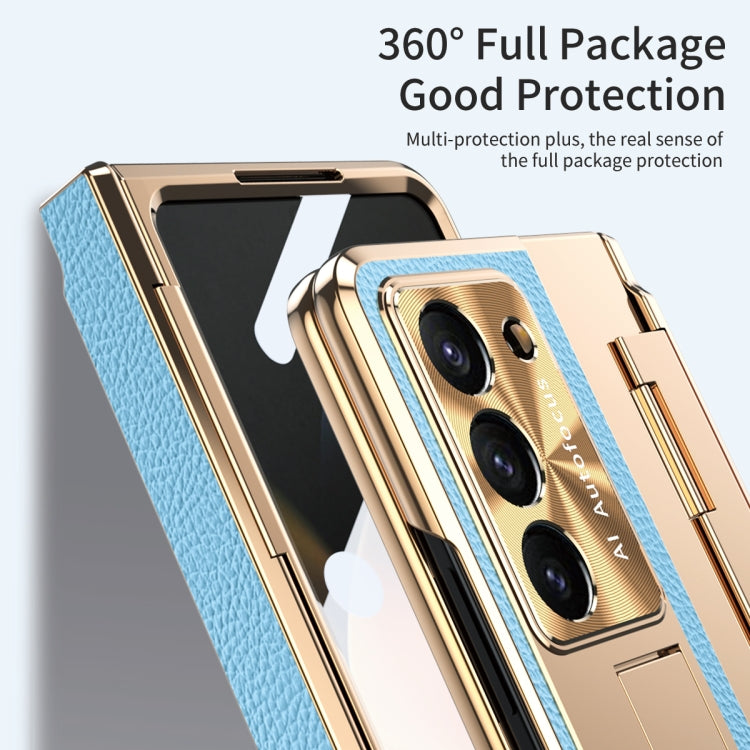 For Samsung Galaxy Z Fold5 5G Integrated Full Coverage Pen Slot Folding Phone Case with Stylus(Gold+Blue) - Galaxy Z Fold5 Cases by buy2fix | Online Shopping UK | buy2fix