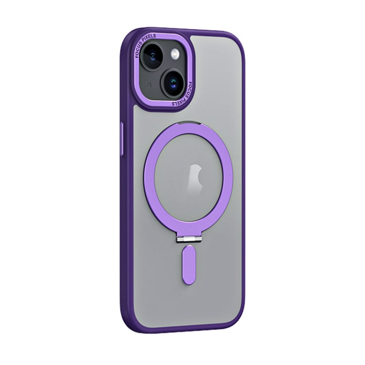 For iPhone 15 Skin Feel MagSafe Shockproof Phone Case with Holder(Purple) - iPhone 15 Cases by buy2fix | Online Shopping UK | buy2fix