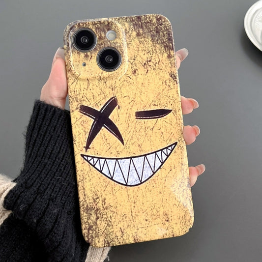 For iPhone 14 Plus Painted Pattern Precise Hole PC Phone Case(Yellow Background Smiling) - iPhone 14 Plus Cases by buy2fix | Online Shopping UK | buy2fix