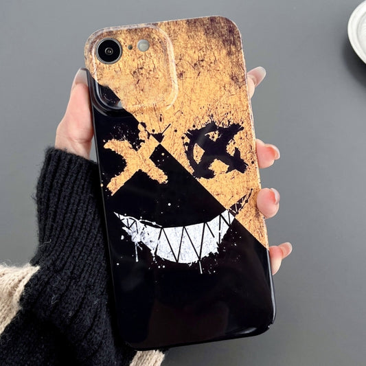 For iPhone SE 2022 / 2020 / 8 / 7 Painted Pattern Precise Hole PC Phone Case(Black Yellow Smiling) - iPhone SE 2022 / 2020 / 8 / 7 Cases by buy2fix | Online Shopping UK | buy2fix