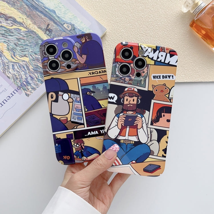 For iPhone 15 Pro Painted Pattern Precise Hole PC Phone Case(Purple Comics) - iPhone 15 Pro Cases by buy2fix | Online Shopping UK | buy2fix