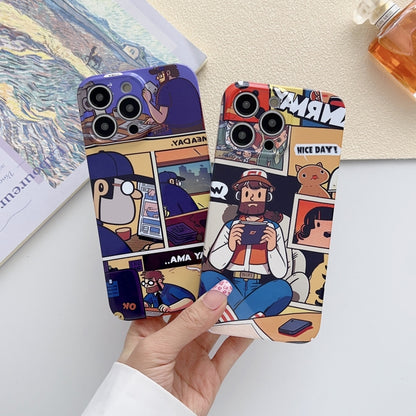 For iPhone XS Max Painted Pattern Precise Hole PC Phone Case(Black Purple Umbrella Boy) - More iPhone Cases by buy2fix | Online Shopping UK | buy2fix