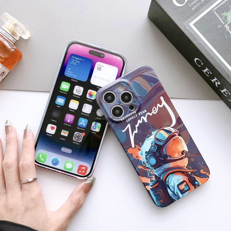 For iPhone 14 Plus Painted Pattern Precise Hole PC Phone Case(Orange Paint Astronaut) - iPhone 14 Plus Cases by buy2fix | Online Shopping UK | buy2fix