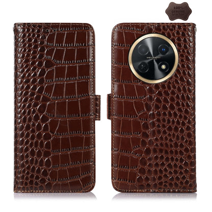 For Huawei Nova Y91 4G / Enjoy 60X Crocodile Top Layer Cowhide Leather Phone Case(Brown) - Huawei Cases by buy2fix | Online Shopping UK | buy2fix