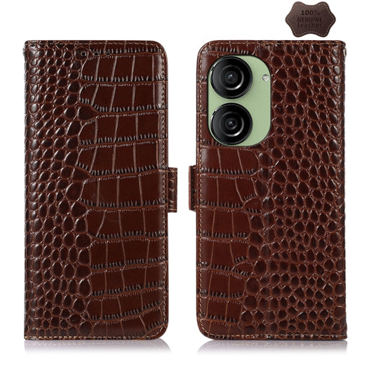 For Asus ZenFone 10 / ZenFone 9  Crocodile Top Layer Cowhide Leather Phone Case(Brown) - ASUS Cases by buy2fix | Online Shopping UK | buy2fix