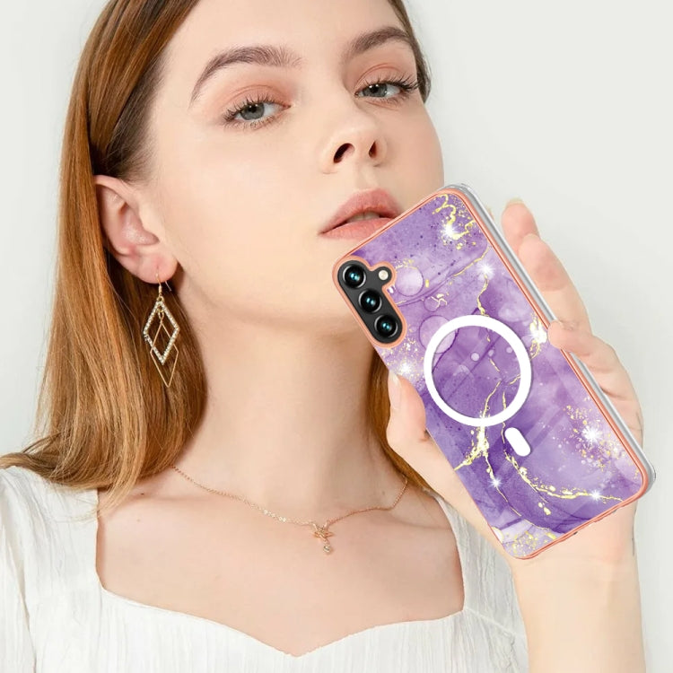 For Samsung Galaxy A54 5G Marble Pattern Dual-side IMD Magsafe TPU Phone Case(Purple 002) - Galaxy Phone Cases by buy2fix | Online Shopping UK | buy2fix