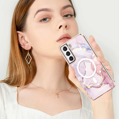 For Samsung Galaxy S21 FE 5G Marble Pattern Dual-side IMD Magsafe TPU Phone Case(Rose Gold 005) - Galaxy Phone Cases by buy2fix | Online Shopping UK | buy2fix