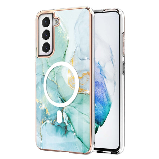 For Samsung Galaxy S21 FE 5G Marble Pattern Dual-side IMD Magsafe TPU Phone Case(Green 003) - Galaxy Phone Cases by buy2fix | Online Shopping UK | buy2fix