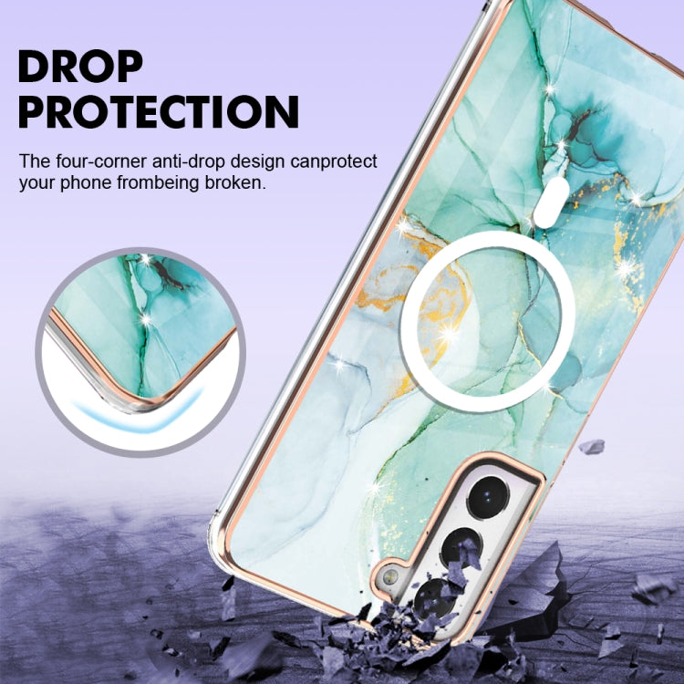 For Samsung Galaxy S21 FE 5G Marble Pattern Dual-side IMD Magsafe TPU Phone Case(Green 003) - Galaxy Phone Cases by buy2fix | Online Shopping UK | buy2fix