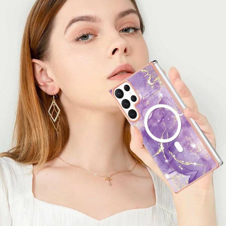 For Samsung Galaxy S22 Ultra 5G Marble Pattern Dual-side IMD Magsafe TPU Phone Case(Purple 002) - Galaxy S22 Ultra 5G Cases by buy2fix | Online Shopping UK | buy2fix