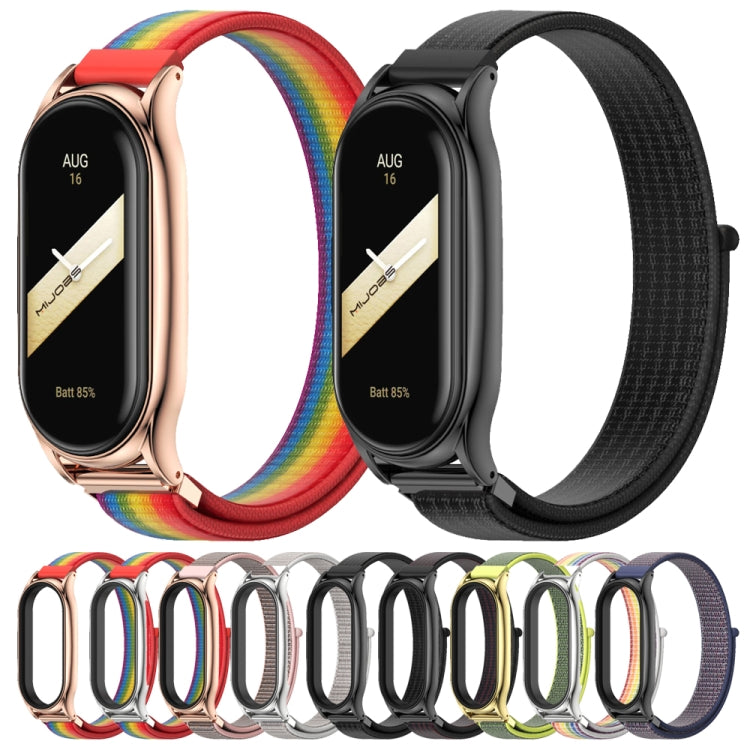 For Xiaomi Mi Band 8 Mijobs Plus Case Breathable Nylon Loop Watch Band(Rainbow Silver) - Watch Bands by MIJOBS | Online Shopping UK | buy2fix