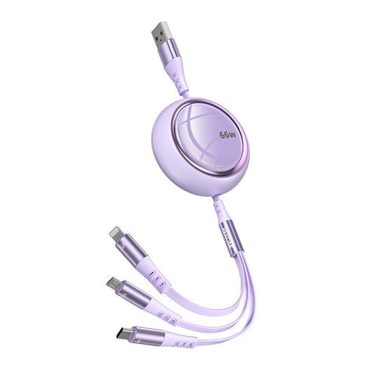 WK WDC-05 66W 3 in 1 USB to 8 Pin + Micro USB + USB-C / Type-C Retractable Fast Charging Data Cable, Length: 1.2m(Purple) - Multifunction Cable by WK | Online Shopping UK | buy2fix