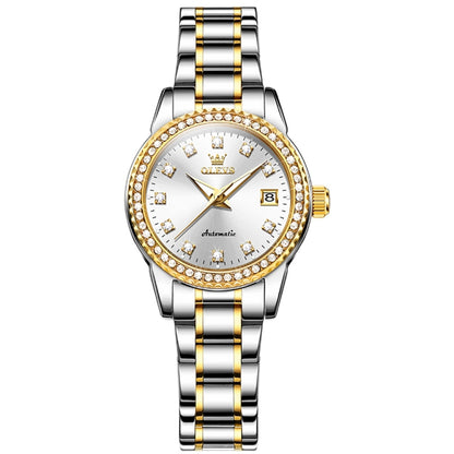 OLEVS 7003 Women Multifunctional Waterproof Mechanical Watch(Gold + White) - Metal Strap Watches by OLEVS | Online Shopping UK | buy2fix