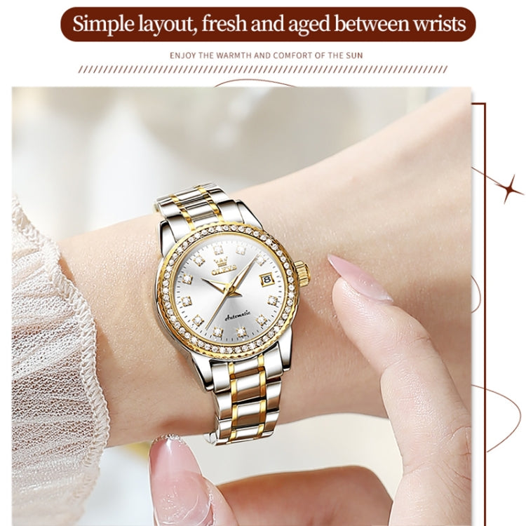 OLEVS 7003 Women Multifunctional Waterproof Mechanical Watch(Gold + White) - Metal Strap Watches by OLEVS | Online Shopping UK | buy2fix