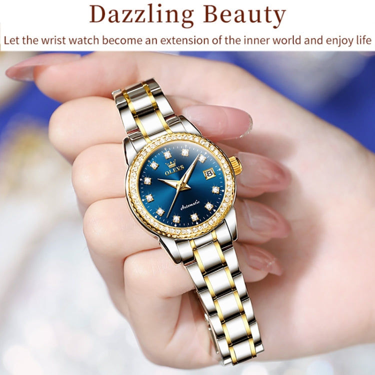 OLEVS 7003 Women Multifunctional Waterproof Mechanical Watch(Gold + Blue) - Metal Strap Watches by OLEVS | Online Shopping UK | buy2fix