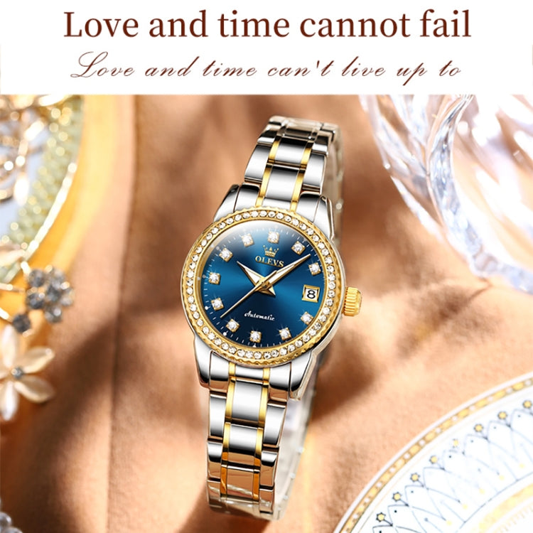 OLEVS 7003 Women Multifunctional Waterproof Mechanical Watch(Gold + Blue) - Metal Strap Watches by OLEVS | Online Shopping UK | buy2fix