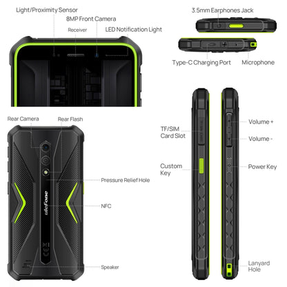 Ulefone Armor X12 Pro, 4GB+64GB, IP68/IP69K Rugged Phone, 5.45 inch Android 13 MediaTek Helio G36 Octa Core, Network: 4G, NFC(Less Green) - Ulefone by Ulefone | Online Shopping UK | buy2fix