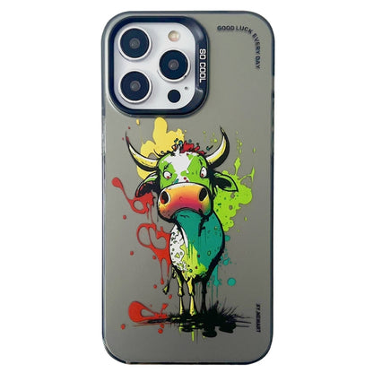 For iPhone 15 Pro Max Double Layer Color Silver Series Animal Oil Painting Phone Case(Zodiac Ox) - iPhone 15 Pro Max Cases by buy2fix | Online Shopping UK | buy2fix