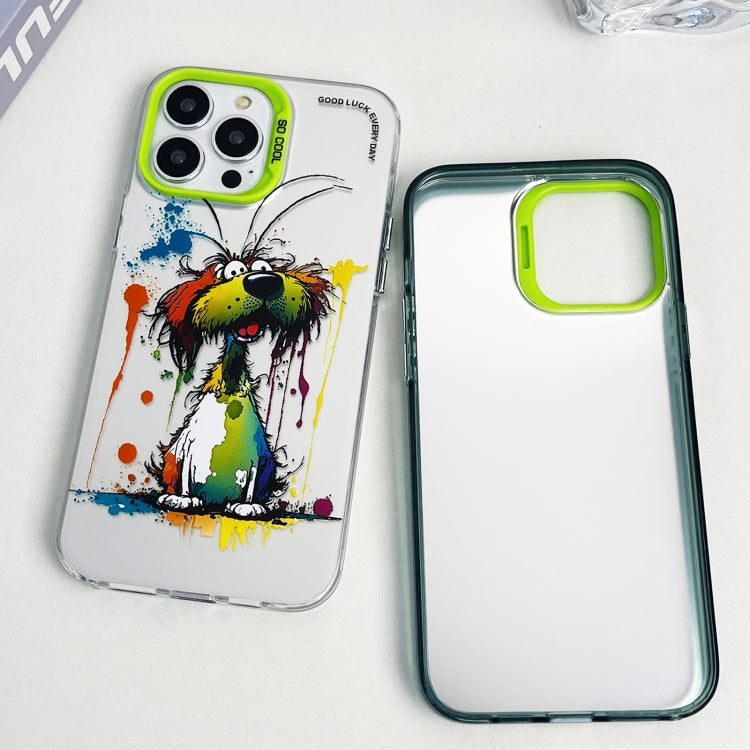 For iPhone 15 Pro Max Double Layer Color Silver Series Animal Oil Painting Phone Case(Labrador) - iPhone 15 Pro Max Cases by buy2fix | Online Shopping UK | buy2fix