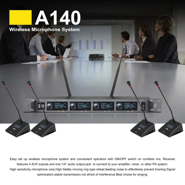 XTUGA A140-C Wireless Microphone System 4-Channel UHF Four Conference Mics(AU Plug) - Microphone by XTUGA | Online Shopping UK | buy2fix