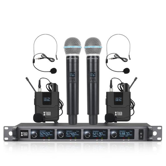 XTUGA A140-HB Wireless Microphone System 4 Channel Handheld Lavalier Headset Microphone(US Plug) - Microphone by XTUGA | Online Shopping UK | buy2fix