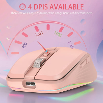 HXSJ M303 2400DPI Dual Mode 2.4GHz + Bluetooth 5.1 Wireless Mouse(Pink) - Wireless Mice by HXSJ | Online Shopping UK | buy2fix