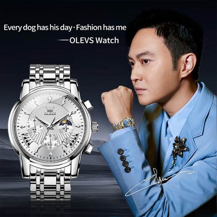 OLEVS 2892 Men Multifunctional Business Waterproof Quartz Watch(White + Silver) - Metal Strap Watches by OLEVS | Online Shopping UK | buy2fix