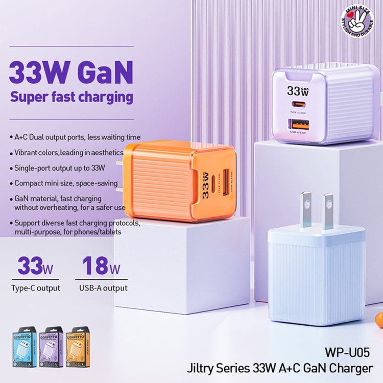 WK WP-U05 Jiltry Series 33W Gallium Nitride USB-C / Type-C + USB Charger, US Plug(Purple) - USB Charger by WK | Online Shopping UK | buy2fix