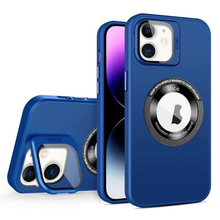 For iPhone 11 Skin Feel Magnifier MagSafe Lens Holder Phone Case(Royal Blue) - iPhone 11 Cases by buy2fix | Online Shopping UK | buy2fix